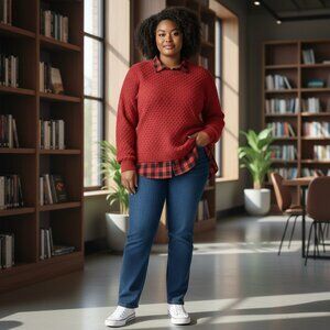 FADED GLORY | Red Knitted Plaid Cozy Holiday Casual Sweater